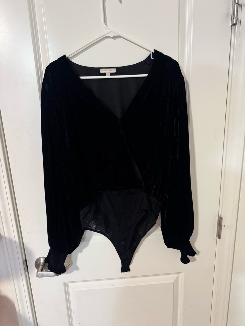 Flying Tomato Black Velvet Wrap Long-Sleeve Bodysuit